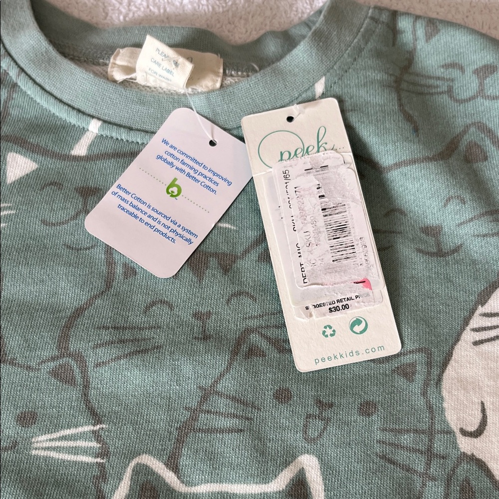 Peek Seafoam Green Cat Print Crewneck Sweatshirt - Picture 7 of 13
